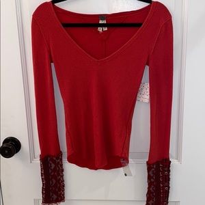 Orange/red v neck Free People thermal shirt